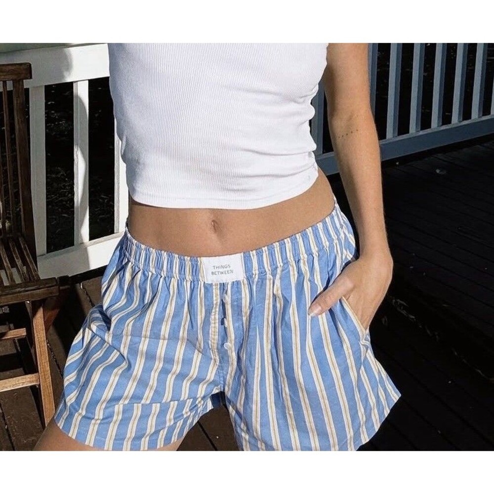 Things Between Tommy Boxer Shorts Sz Medium Soft Blue Yellow Stripe lightweigh